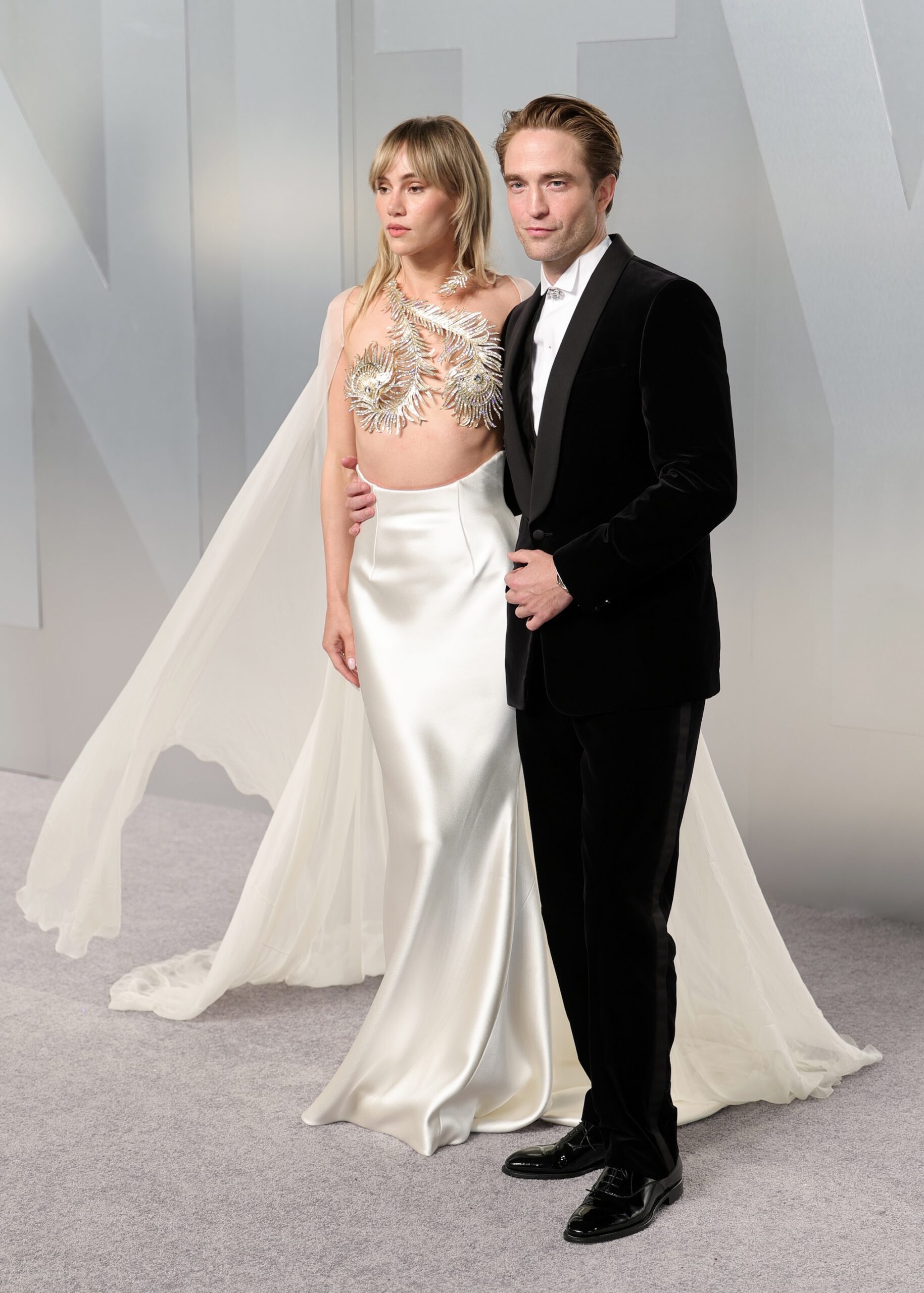 Suki Waterhouse and Robert Pattinson attend the 2026 Vanity Fair Oscar Party Hosted By Mark Guiducci at Los Angeles County Museum of Art on March 15, 2026 in Los Angeles, California.