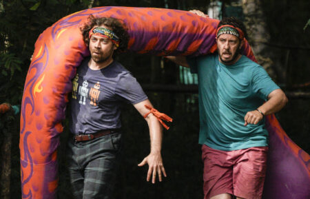 Christian Hubicki and Rick Devens compete in the 'Survivor 50' Episode 2 immunity challenge