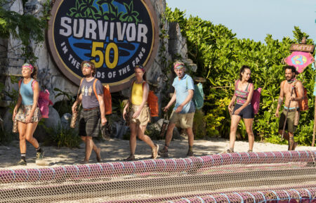 Stephenie LaGrossa Kendrick, Christian Hubicki, Emily Flippen, Mike White, Angelina Keeley, and Ozzy Lusth in 'Survivor 50' Episode 4