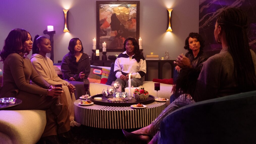 Wendy Raquel Robinson as Riley, Birgundi Baker as Kiesha Hannaha Hall as Tiff, Zaria Imani Primer as Lynae, Karrueche Tran as Zuri and Kyla Pratt as Angie — 'The Chi' Season 8