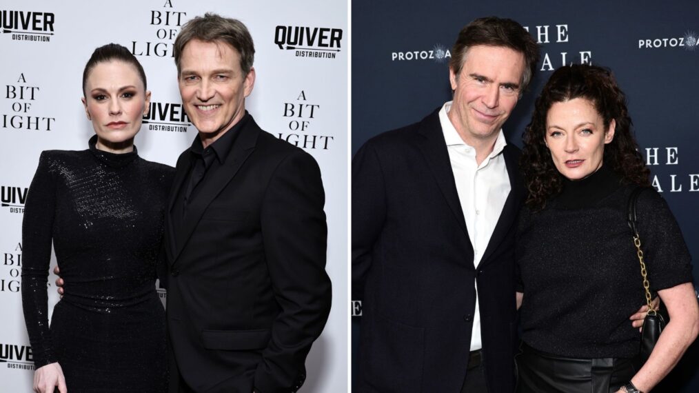 Anna Paquin and Stephen Moyer attend 'A Bit Of Light' New York Screening at Crosby Street Hotel on April 03, 2024 in New York City; Jack Davenport and Michelle Gomez attend 'The Whale' New York Screening at Alice Tully Hall, Lincoln Center on November 29, 2022 in New York City.