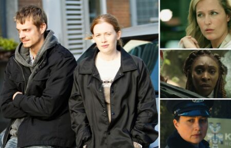 Mireille Enos and Joel Kinnaman in 'The Killing,' Gillian Anderson in 'The Fall,' Cynthia Erivo in 'The Outsider,' and Lily Gladstone in 'Under the Bridge'