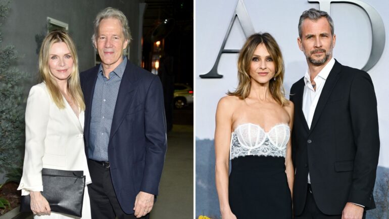 Michelle Pfeiffer and David E. Kelley attends The 33rd Annual Environmental Media Association Awards Gala at Sunset Las Palmas Studios on January 27, 2024 in Los Angeles, California; Beau Garrett and Shane Richards attend the European Premiere of the newest Paramount+ drama, The Madison, at Cineworld Leicester Square on March 04, 2026 in London, England.”