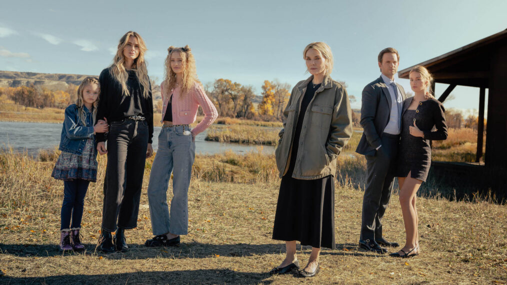 L-R: Alaina Pollack as Macy Reese, Beau Garrett as Abigail Reese, Amiah Miller as Brigitte Reese, Michelle Pfeiffer as Stacy Clyburn, Patrick J. Adams as Russell McIntosh, and Elle Chapman as Paige McIntosh in 'The Madison' Season 1 Episode 4