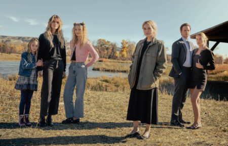 L-R: Alaina Pollack as Macy Reese, Beau Garrett as Abigail Reese, Amiah Miller as Brigitte Reese, Michelle Pfeiffer as Stacy Clyburn, Patrick J. Adams as Russell McIntosh, and Elle Chapman as Paige McIntosh in 'The Madison' Season 1 Episode 4
