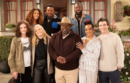 Behind the scenes coverage of the CBS Original Series THE NEIGHBORHOOD on February 11th, 2026, during their season 8 series finale table read and interview special with Entertainment Tonight. Pictured: Hank Greenspan, Skye Townsend, Beth Behrs, Marcel Spears, Cedric The Entertainer, Sheaun McKinney, Tichina Arnold and Max Greenfield