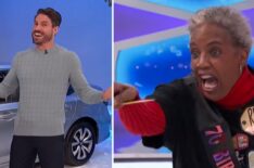 (left) 'The Price Is Right' model James O'Halloran, (left) contestant Brenda Mitchell pointing and laughing at him on March 5, 2026