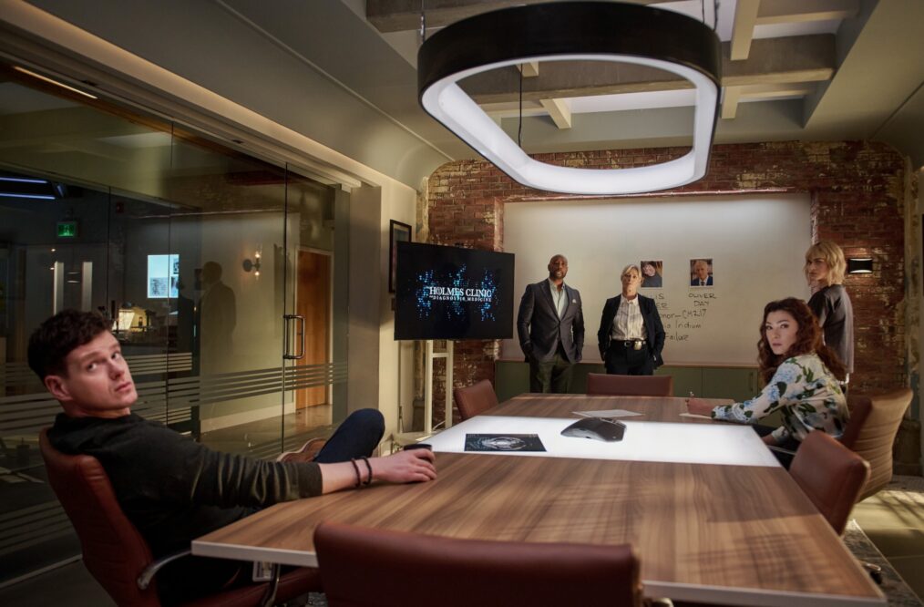 Peter Mark Kendall as Dr. Adam Croft. Morris Chestnut as Dr. John Watson, Rachel Hayward as Det. Lestrade, Eve Harlow as Dr. Ingrid Derian, and Inga Schlingmann as Dr. Sasha Lubbock — 'Watson' Season 2 Episode 15 