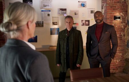 Rachel Hayward as Det. Lestrade, ,Robert Carlyle as Sherlock Holmes, and Morris Chestnut as Dr. John Watson — 'Watson' Season 2 Episode 15 