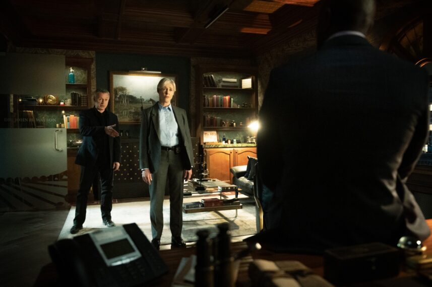 Robert Carlyle as Sherlock Holmes, Rachel Hayward as Det. Lestrade, and Morris Chestnut as Dr. John Watson — 'Watson' Season 2 Episode 16 