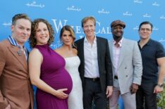 Ben Rosenbaum, Erin Krakow, Lori Loughlin, Jack Wagner, Viv Leacock and Kavan Smith attend When Calls the Heart & Hope Valley: 1874 Celebration at The Sun Rose Hotel in West Hollywood, CA.