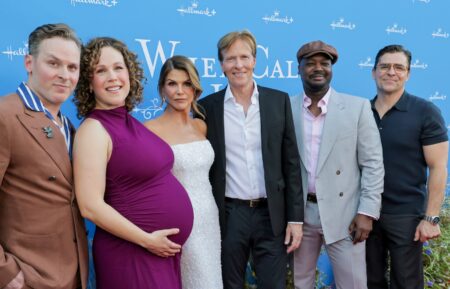 Ben Rosenbaum, Erin Krakow, Lori Loughlin, Jack Wagner, Viv Leacock and Kavan Smith attend When Calls the Heart & Hope Valley: 1874 Celebration at The Sun Rose Hotel in West Hollywood, CA.