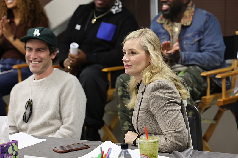 Behind the scenes coverage of the CBS Original Series THE NEIGHBORHOOD on February 11th, 2026, during their season 8 series finale table read and interview special with Entertainment Tonight. Pictured: Max Greenfield and Beth Behrs. Photo: Matthew Taplinger/CBS ©2026 CBS Broadcasting, Inc. All Rights Reserved.