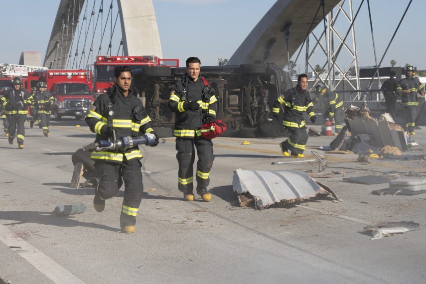 Anirudh Pisharody as Ravi, Ryan Guzman as Eddie, and Kenneth Choi as Chimney — '9-1-1' Season 9 Episode 17 "I Got You Babe"