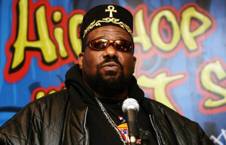 NEW YORK - FEBRUARY 28: Hip hop pioneer Afrika Bambaataa speaks during a press conference to announce the launch of The Smithsonian's 