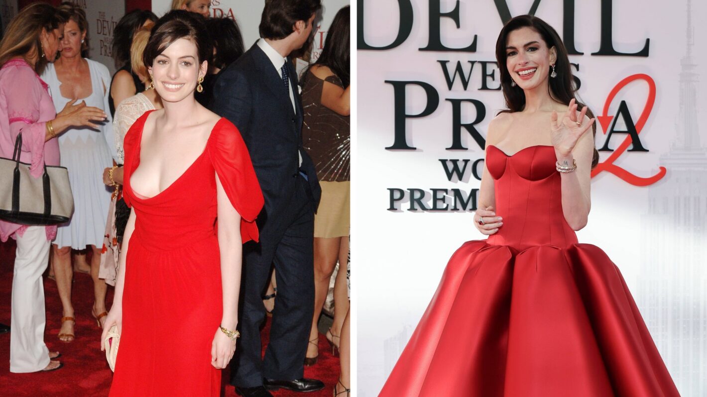 Anne Hathaway at the Devil Wears Prada Premieres in 2006 and 2026