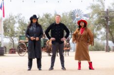 Antonia Lofaso, Bobby Flay, and Maneet Chauhan on Season 6 of Food Network's 'BBQ Brawl,' 2025.