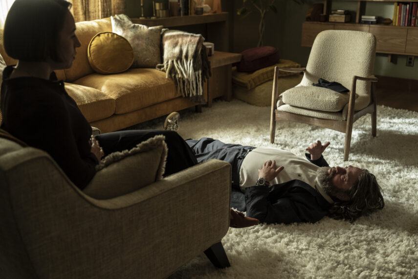 Zach Galifianakis as Carl Bardolph, Sarah Goldberg as Joanne Felder - The Audacity _ Season 1, Episode 1