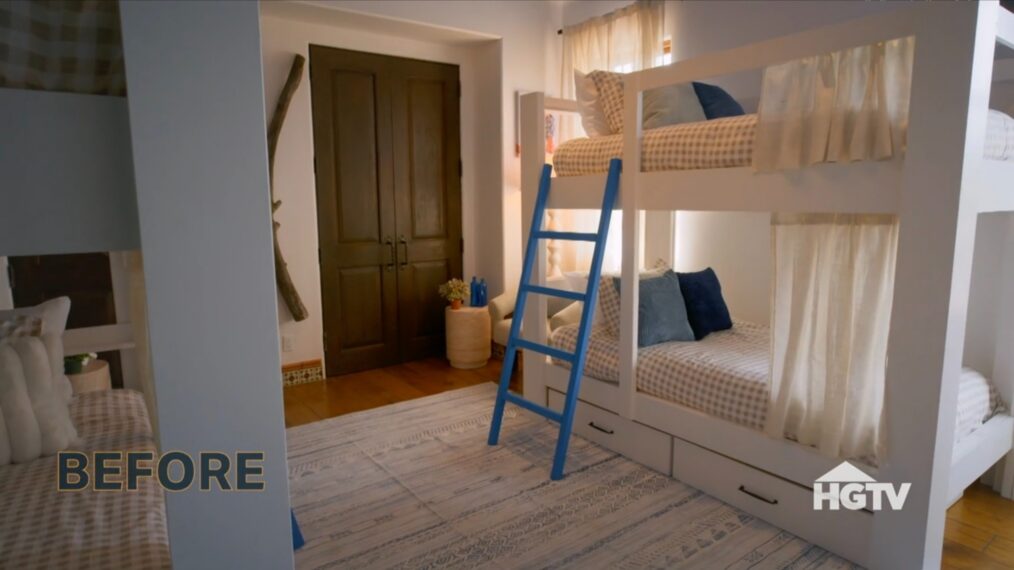 'Bachelor Mansion Takeover,' HGTV, Season 1, Episode 6, April 6, 2026, bunk room update before.