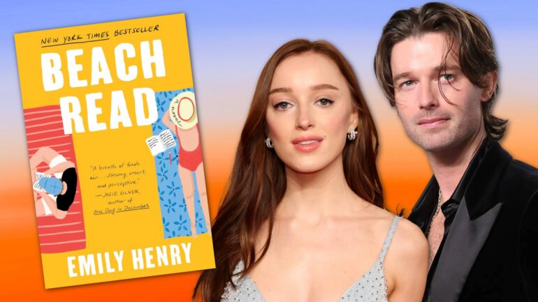Phoebe Dynevor and Patrick Schwarzenegger as January and Gus in Beach Read