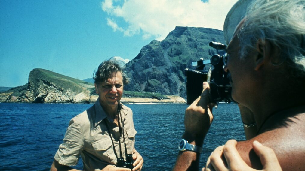 Picture shows David Attenborough during filming of Life on Earth.