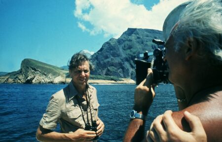 Picture shows David Attenborough during filming of Life on Earth.