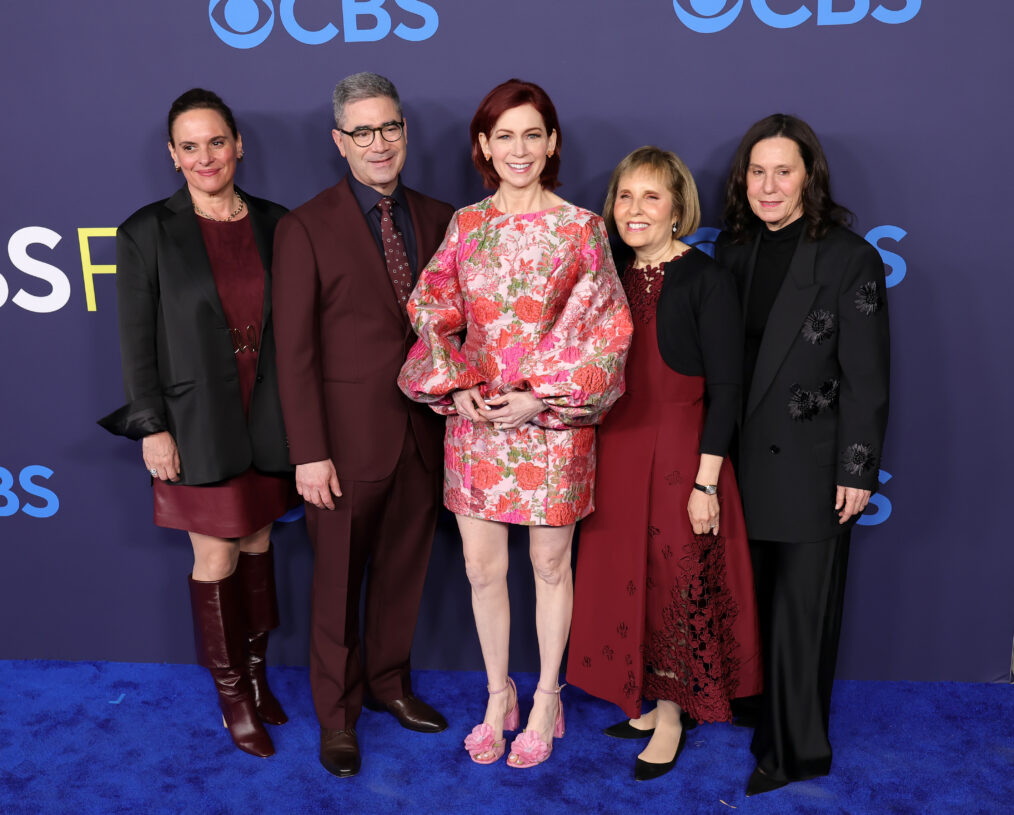 LOS ANGELES, CALIFORNIA - APRIL 15: (L-R) Gail Barringer, Jonathan Tolins, Carrie Preston, Michelle King and Liz Glotzer attend CBS Fest 2026 at Paramount Pictures Studios on April 15, 2026 in Los Angeles, California. (Photo by Kevin Winter/Getty Images)