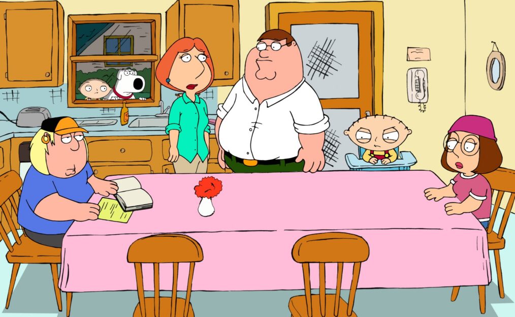 FAMILY GUY, (from left): Chris Griffin, Stewie Griffin, Brian the dog, Lois Griffin, Peter Griffin, Stewie Griffin, Meg Griffin, 'Back To The Pilot', (Season 10, ep. 1005, aired Nov. 13, 2011), 1999-. TM and Copyright © 20th Century Fox Film Corp. All rights reserved.