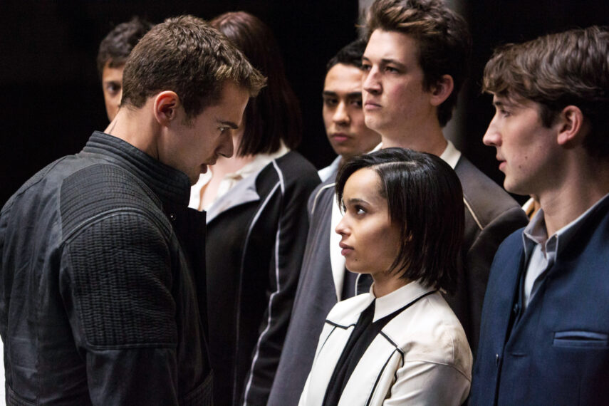 Theo James and Zoe Kravitz as Four and Christina in Divergent