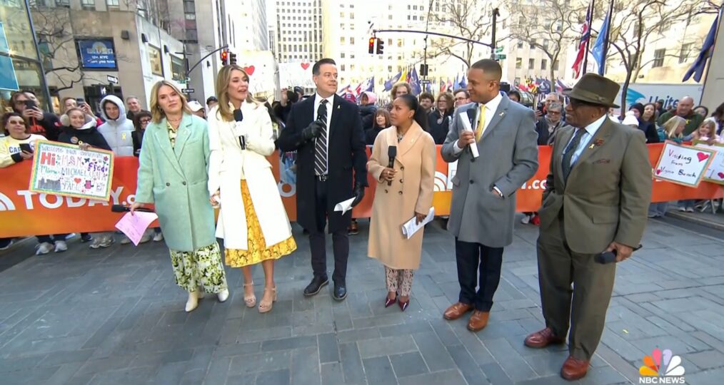Jenna Bush Hager, Savannah Guthrie, Carson Daly, Sheinelle Jones, Craig Melvin, and Al Roker on the April 6, 2026, episode of NBC's 'Today.'