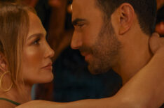 Jennifer Lopez as Jackie Cruz and Brett Goldstein as Daniel Blanchflower in Office Romance.