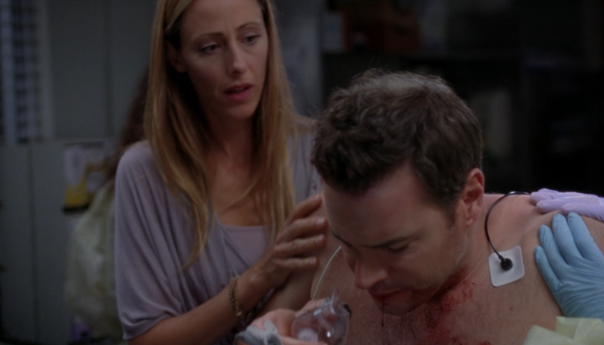Kim Raver and Scott Foley in Grey's Anatomy Season 8 Episode 9