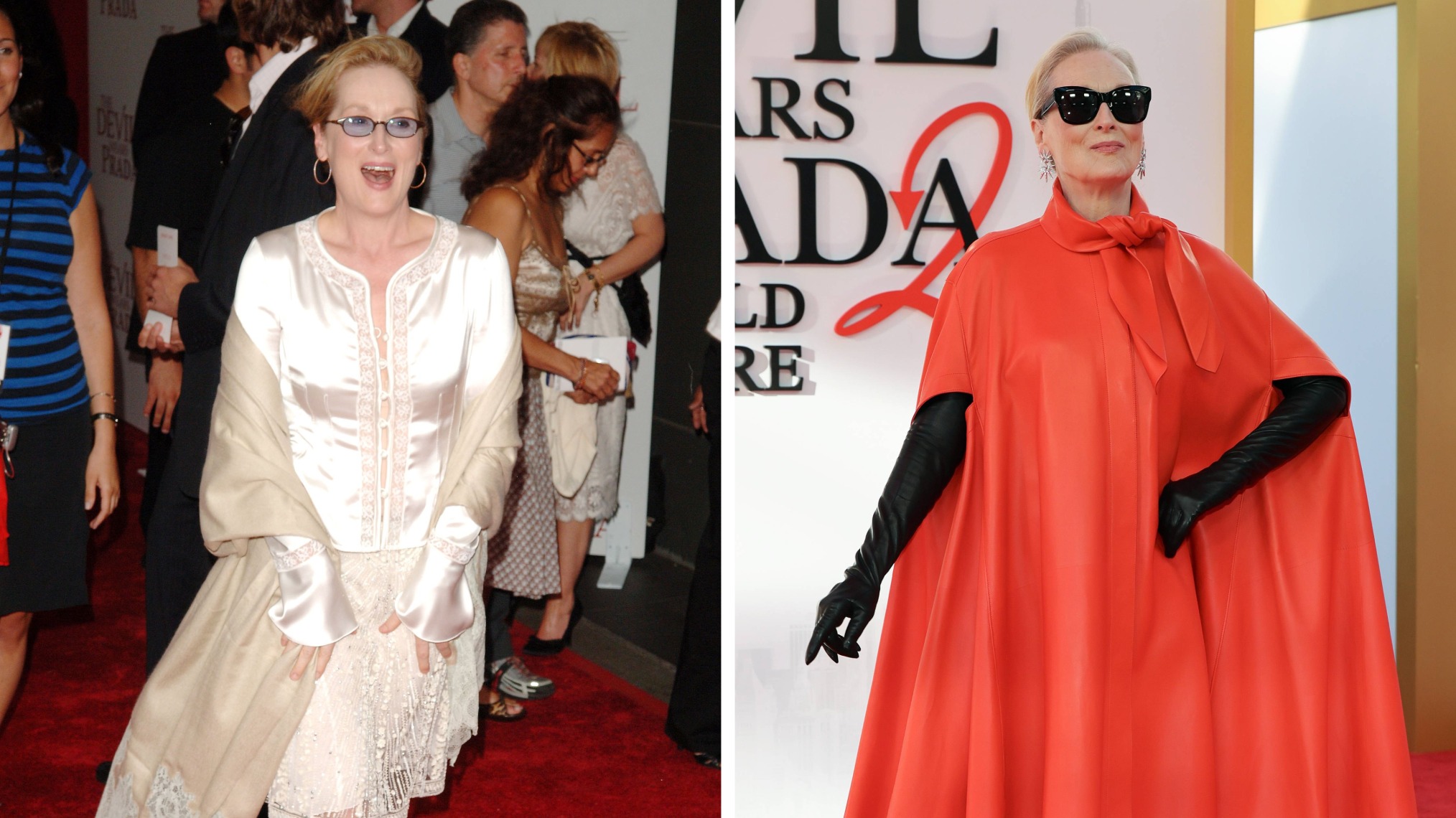 Meryl Streep at the Devil Wears Prada premieres in 2006 and 2026