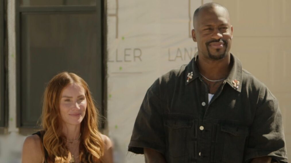 Mina Starsiak Hawk and Vernon Davis on Season 7, Episode 1, of HGTV's 'Rock the Block,' April 13, 2026.