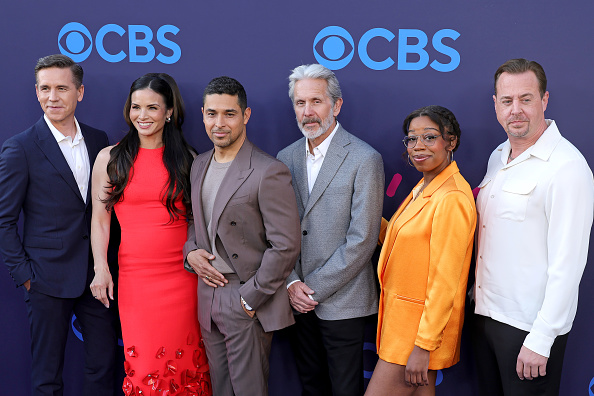 LOS ANGELES, CALIFORNIA - APRIL 15: (L-R) Brian Dietzen, Katrina Law, Wilmer Valderrama, Gary Cole, Diona Reasonover and Sean Murray attend CBS Fest 2026 at Paramount Pictures Studios on April 15, 2026 in Los Angeles, California. (Photo by Kevin Winter/Getty Images)