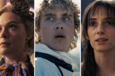Elle Fanning, Joseph Zada, and Maya Hawke in as Effie, Haymitch, and Wiress in Sunrise on the Reaping