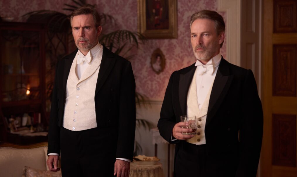 MASTERPIECE The Forsytes Coming in 2026 to MASTERPIECE on PBS. Desire, ambition and betrayal are at the heart of this sumptuous costume drama that follows the romances, family bonds and ambitions of the Forsytes, a prominent upper-class family in late 1800s London. The series is inspired by the novels known as the The Forsyte Saga, which were previously adapted with the same title. This new reimagining portrays events that take place before those covered in Galsworthy's classic books and brings romance to the forefront. Shown L-R: James Forsyte (Jack Davenport) and Jolyon Forsyte, Sr (Stephen Moyer) For editorial use only. Photographer: Sean Gleason Courtesy of Mammoth Screen & MASTERPIECE