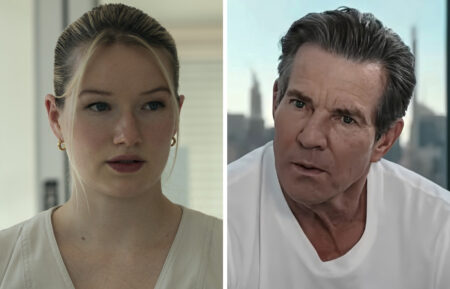 SIGNAL ONE, Dennis Quaid, 2026. © Shout! Studios /Courtesy Everett Collection; PAINKILLER, West Duchovny, 'Blizzard of the Century', (Season 1, ep. 103, aired Aug. 10, 2023). photo: Keri Anderson / ©Netflix / Courtesy Everett Collection