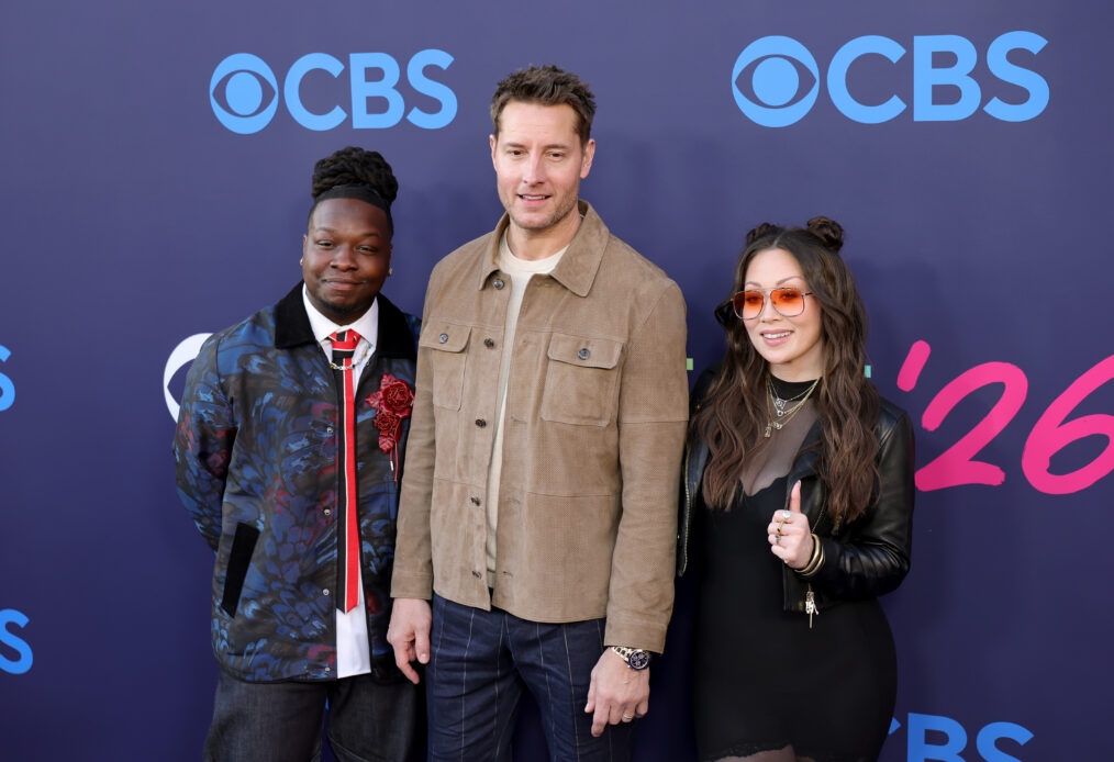 LOS ANGELES, CALIFORNIA - APRIL 15: (L-R) Chris Lee, Justin Hartley and Fiona Rene attend CBS Fest 2026 at Paramount Pictures Studios on April 15, 2026 in Los Angeles, California. (Photo by Kevin Winter/Getty Images)