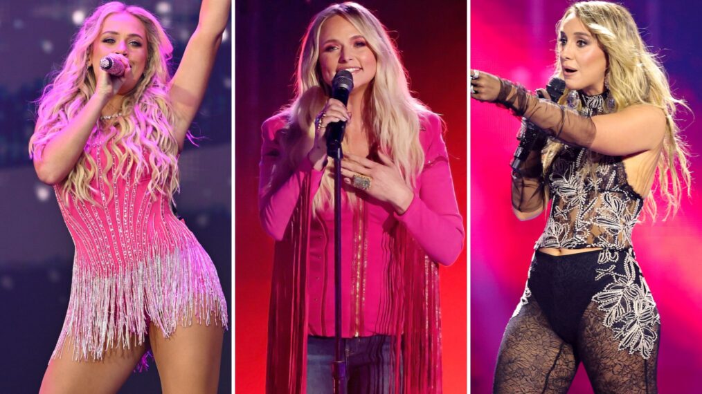 Megan Moroney performs onstage for the Capital One JamFest during the 2026 NCAA March Madness Music Festival, Miranda Lambert performs onstage during the 60th Academy of Country Music Awards, Lainey Wilson performs onstage at the 2026 iHeartRadio Music Awards at Dolby Theatre