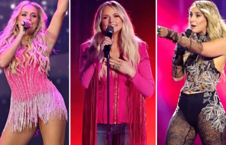 Megan Moroney performs onstage for the Capital One JamFest during the 2026 NCAA March Madness Music Festival, Miranda Lambert performs onstage during the 60th Academy of Country Music Awards, Lainey Wilson performs onstage at the 2026 iHeartRadio Music Awards at Dolby Theatre
