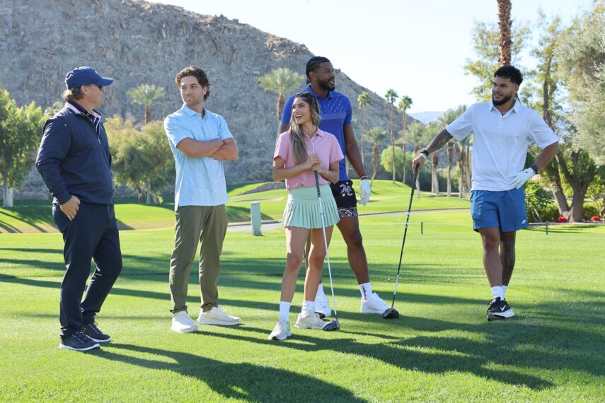 LOVE ISLAND: BEYOND THE VILLA -- "The British Are Coming... to Palm Springs" Episode 204 -- Pictured: (l-r) TJ Palma, Belle-A Walker, Chris Seely, Bryan Arenales
