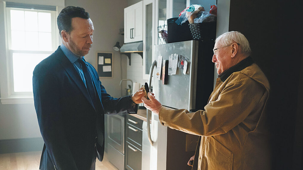 Donnie Wahlberg as Danny Reagan and Len Cariou as Henry Reagan in 'Boston Blue' Season 1 Episode 13