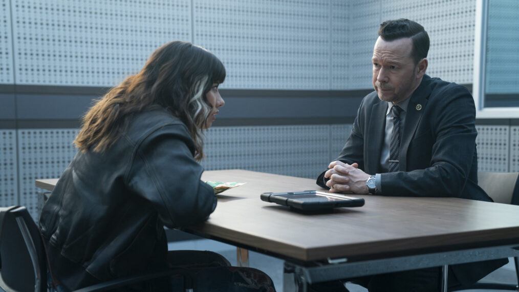 Xochitl Gomez as Penny and Donnie Wahlberg as Danny Reagan in 'Boston Blue' Season 1 Episode 14, 'Blood Chemistry'
