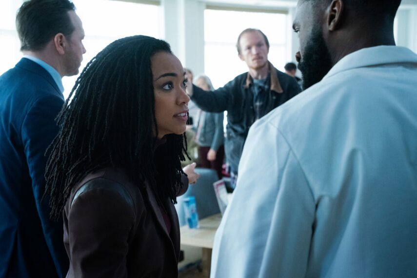 Donnie Wahlberg as Danny Reagan, Sonequa Martin-Green as Lena Silver, Jefferson White as Greg Mckean, and Tosin Morohunfola as Dr. Troy Underwood in 'Boston Blue' Season 1 Episode 16