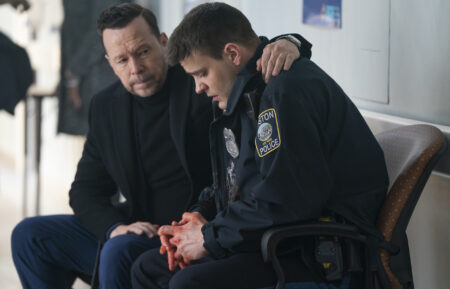 Donnie Wahlberg as Danny Reagan and Mika Amonsen as Sean Reagan in the 'Boston Blue' Season 1 finale