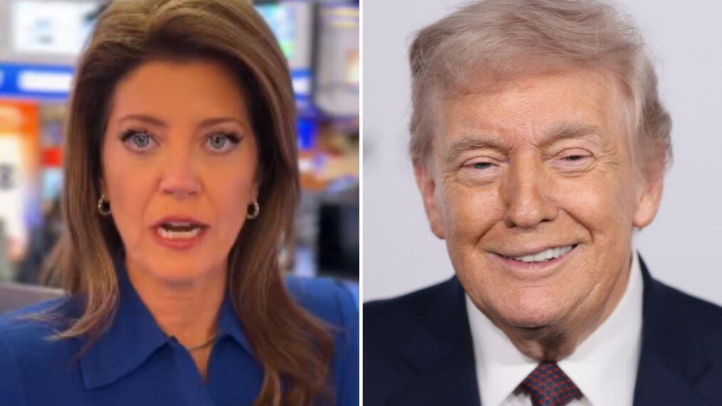 Norah O'Donnell and President Donald Trump attends Amazon MGM's 'Melania' World Premiere at The Trump Kennedy Center