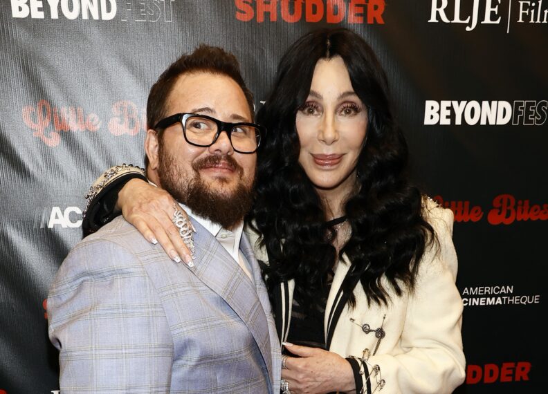 Chaz Bono and Cher attend the Los Angeles Premiere of "Little Bites" Presented by Beyond Fest at Aero Theatre on October 03, 2024 in Santa Monica, California.