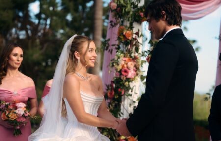 Jessica Blair Herman, Sydney Sweeney, and Jacob Elordi in 'Euphoria' Season 3