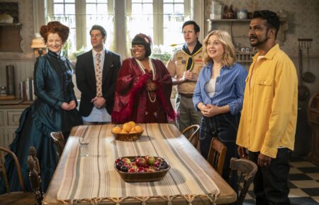 Rebecca Wisocky, Asher Grodman, Danielle Pinnock, Richie Moriarty, and Utkarsh Ambudkar in 'Ghosts' Season 5